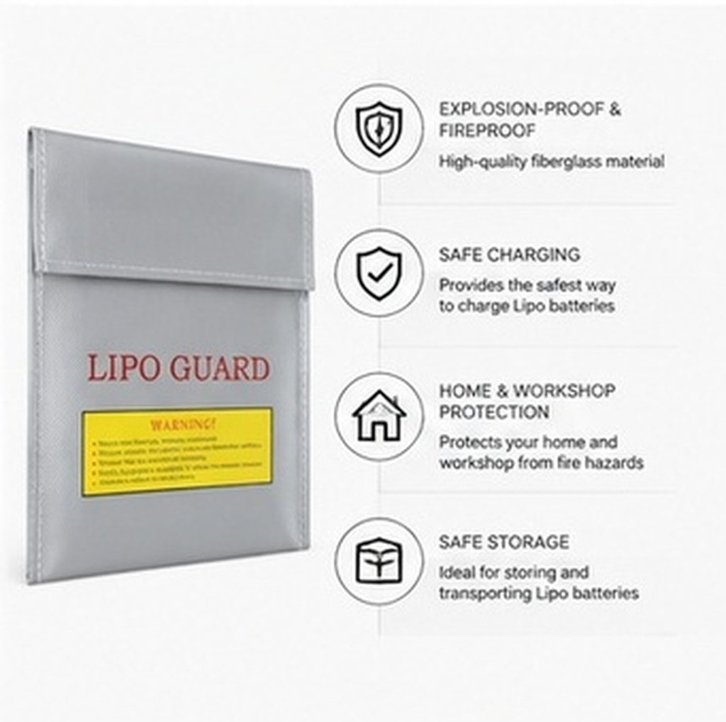 Lipo Battery Fireproof Safety Charge Box - 18x23 ซม. กระเป๋าป้องกันแบตเตอรี่ลิโพคุณภาพพรีเมียม ทนแรงระเบิด ทนไฟ ซองชาร์จ